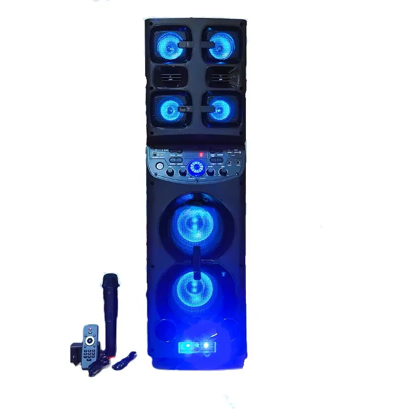 Alto-falante de festa Bluetooth portátil duplo de madeira de 6,5 polegadas com microfone