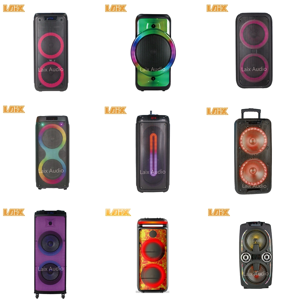 Guangzhou OEM Dual 10 Inch Woofer Portable Partybox Caixa De Som Private Flame LED Light Active Aux Wireless Bt Audio Speaker