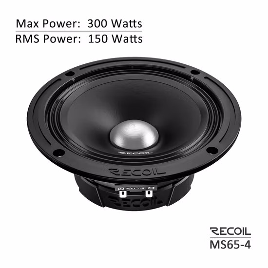 Edge Ms65-4 Alto-falante para carro de áudio PRO Midrange de 6,5 polegadas, máximo de 300 Watts, 150 Watts RMS 4 Ohm, bobina de voz Kapton de alta temperatura de 1,5 polegadas, alto-falante premium para carro