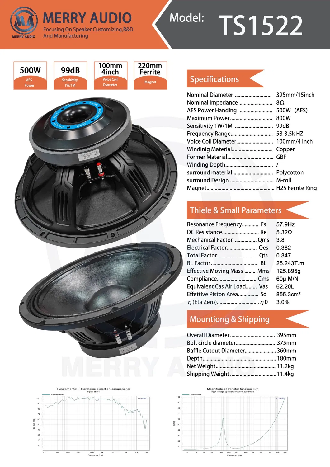 Driver de alto-falante de áudio PA de 15 polegadas Alto-falante profissional PRO Audio Bass Woofer